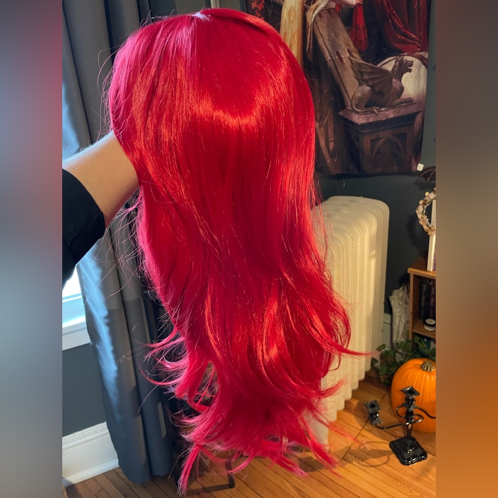 Long Red Synthetic Cosplay Anime Wig with Bangs